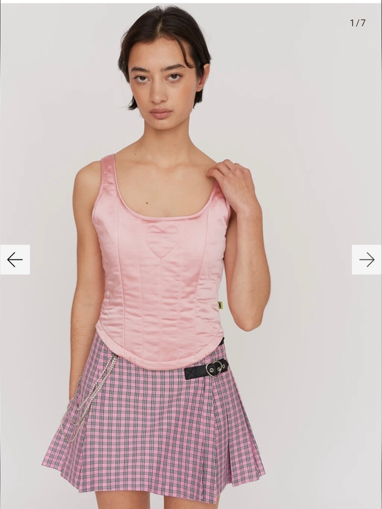 Lazy Oaf Tops - Pink Quilted Satin Corset Tank with Heart Detail